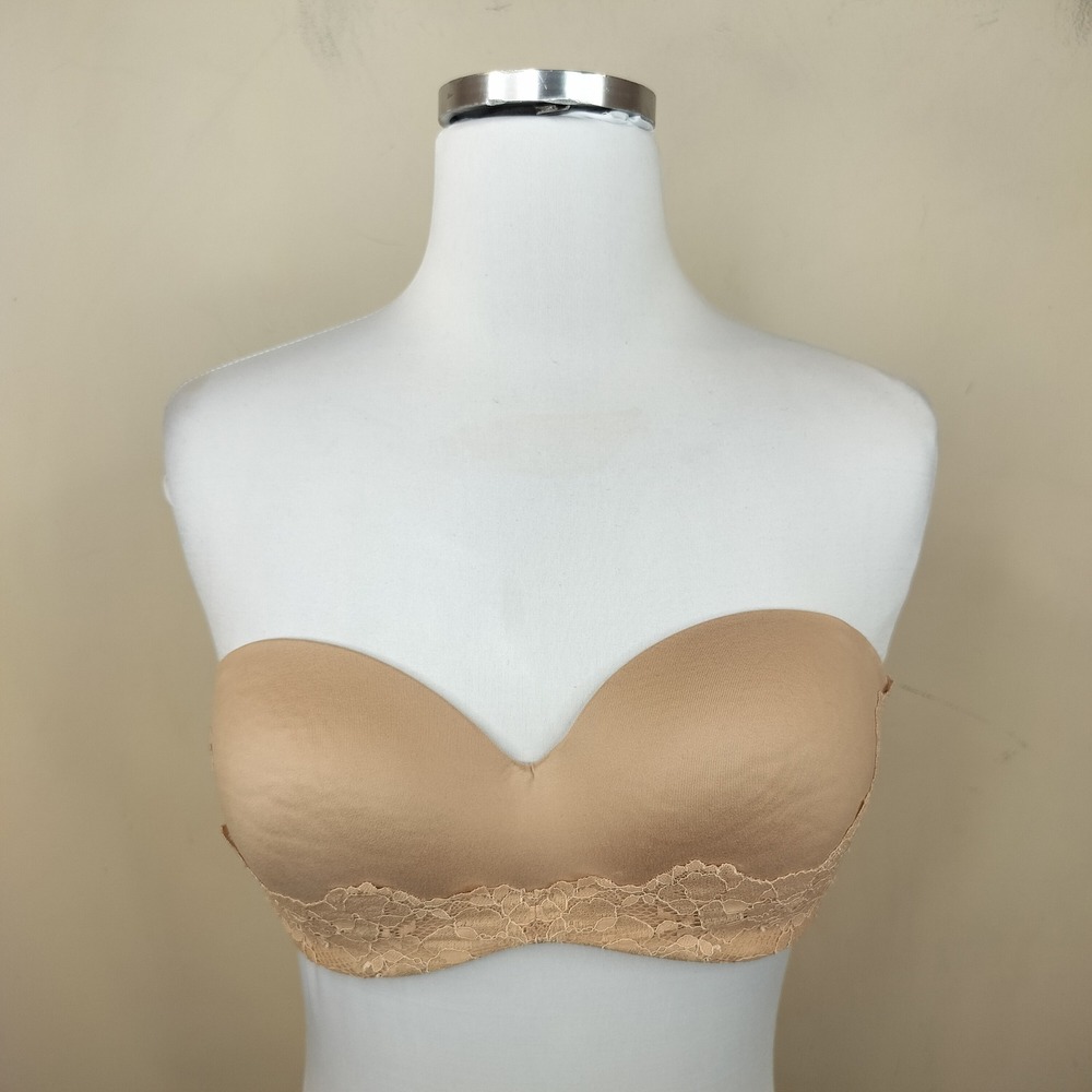 Victoria's Secret Strapless Bra 34C Lace Trim Body by Victoria Tan Nude
